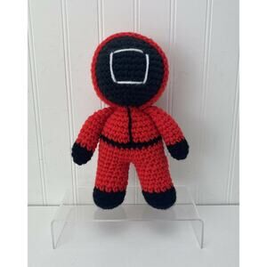 Adorable Handmade Crocheted 7” Stuffed Squid Games Soldier Plush Amigurumi